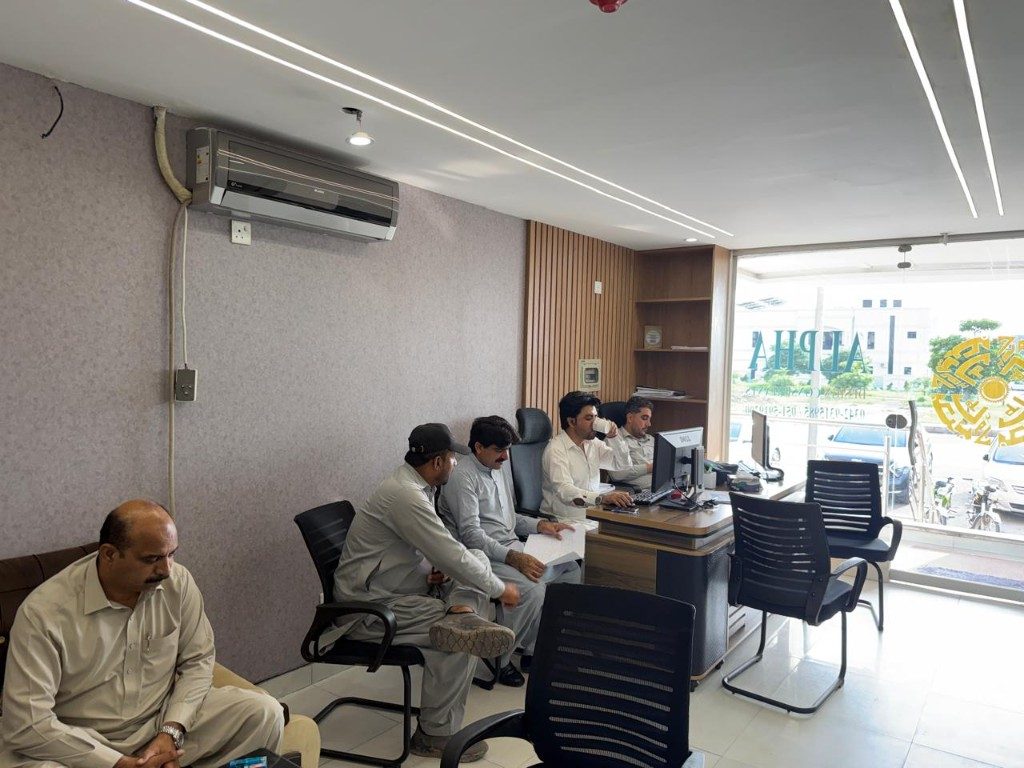 Front desk and waiting area inside Alpha Design Consultants office